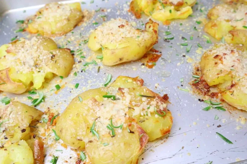 Crispy Delicious Garlic Herb Butter Parmesan Smashed Potatoes